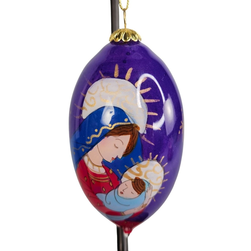 Pier 1 Li Bien Glass Ornament Madonna Jesus Mary 2012 Handpaint Teardrop Gift Bx